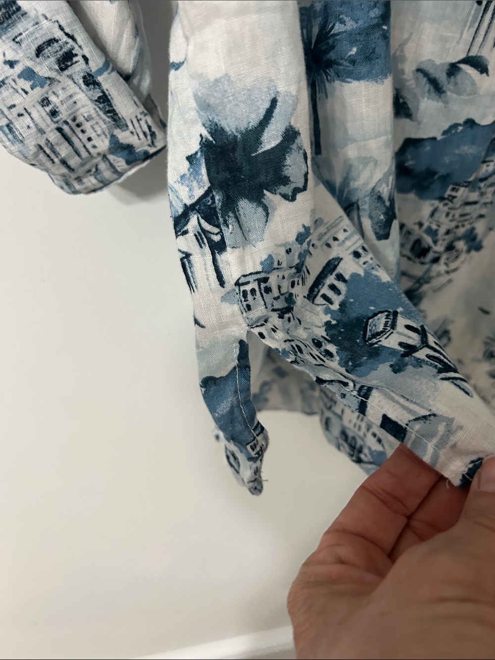Cynthia Rowley Linen Blouse Women’s 3X Amalfi Coast Roll Sleeve Blue Popover - Picture 13 of 15